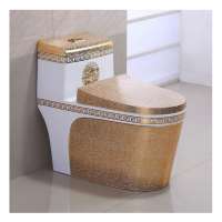 Luxury style High Grade porcelain water saving sanitary ware golden color  siphonic one piece toilet gold wc toilet